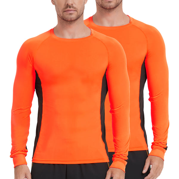 2 Pack Men's Long Sleeve Sun Protection Shirts Quick Dry UPF 50+ Lightweight Athletic Shirt for Workout Hiking Fishing