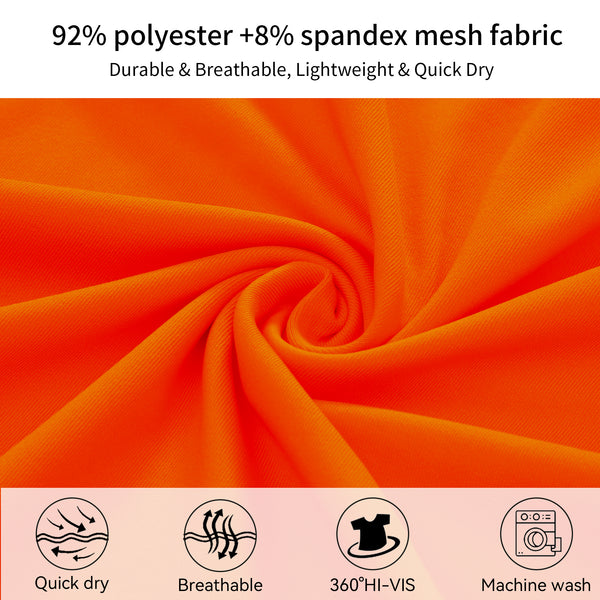 ProtectX Men's High Visibility Orange Heavy Duty Long Sleeve Reflective Safety T-Shirts for Construction,Class 3 Type R