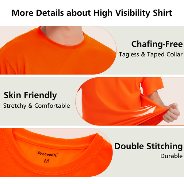 ProtectX 2-Pack High Visibility Shirts Orange Light Weight Short Sleeve Reflective Hi Vis Safety Shirts for Men and Women Construction Shirts