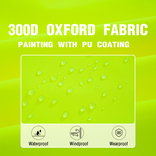 ProtectX High Visibility Green Waterproof Rain Coat for Men, Reflective One-piece Rain Jacket, Long Rain Suit, Hi Vis Safety Gear