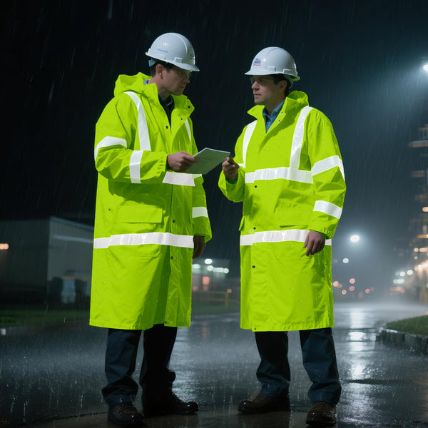 ProtectX High Visibility Green Waterproof Rain Coat for Men, Reflective One-piece Rain Jacket, Long Rain Suit, Hi Vis Safety Gear