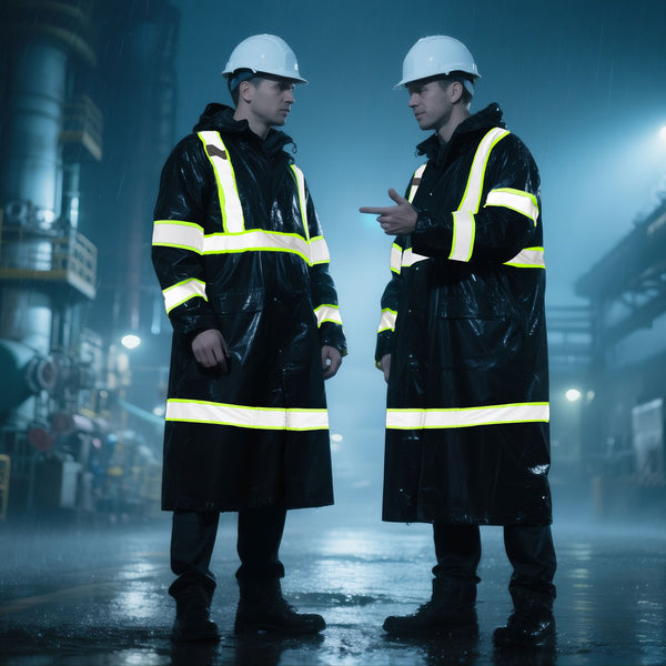 ProtectX High Visibility Black Waterproof Rain Coat for Men, Reflective One-piece Rain Jacket, Long Rain Suit, Hi Vis Safety Gear