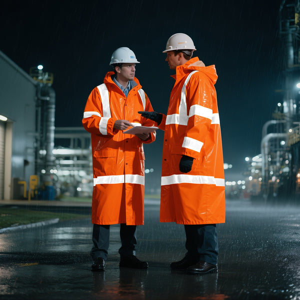 ProtectX High Visibility Neon Orange Waterproof Rain Coat for Men, Reflective One-piece Rain Jacket, Long Rain Suit, Hi Vis Safety Gear