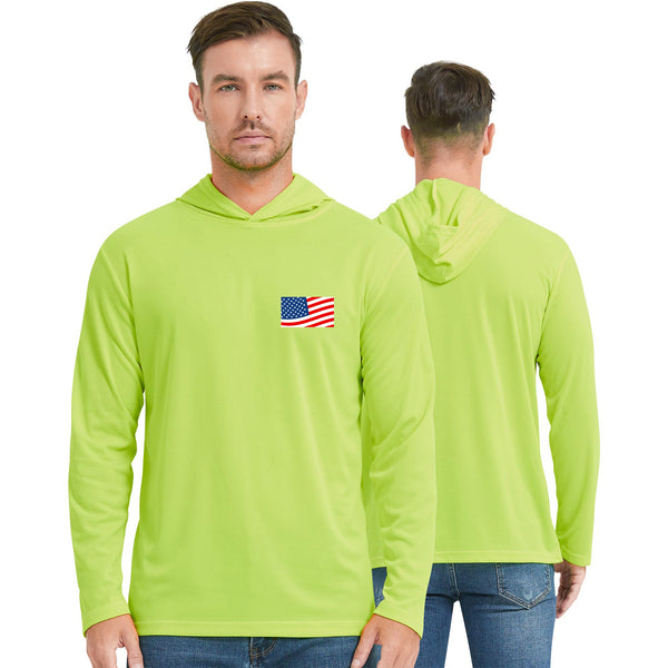 ProtectX 1-Pack American Flag Hi Vis Hoodie with Pockets UPF 50+ Sun Protection Quick Dry Safety Shirt with Hood  Customize