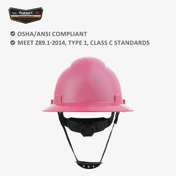 ProtectX Pink Full Brim Hard Hats Vented Construction Helmets OSHA Approved Safety Hardhats 6-Point Suspension Cascos De Construction