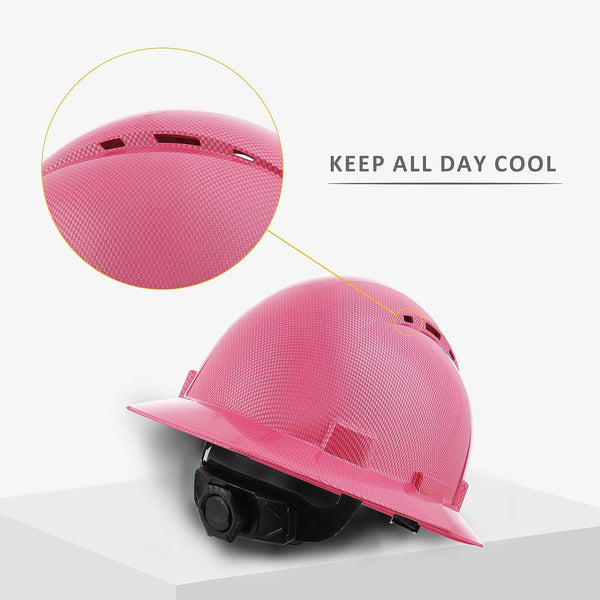 ProtectX Pink Full Brim Hard Hats Vented Construction Helmets OSHA Approved Safety Hardhats 6-Point Suspension Cascos De Construction