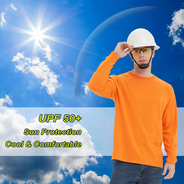 ProtectX 2-Pack High Visibility Long Sleeve T-Shirts, Comfortable Cotton Blend Men's Work Athletic Shirt, Orange