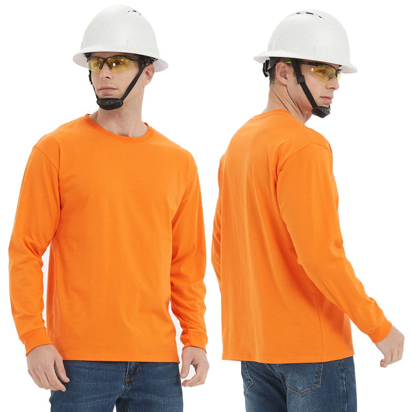 ProtectX 2-Pack High Visibility Long Sleeve T-Shirts, Comfortable Cotton Blend Men's Work Athletic Shirt, Orange