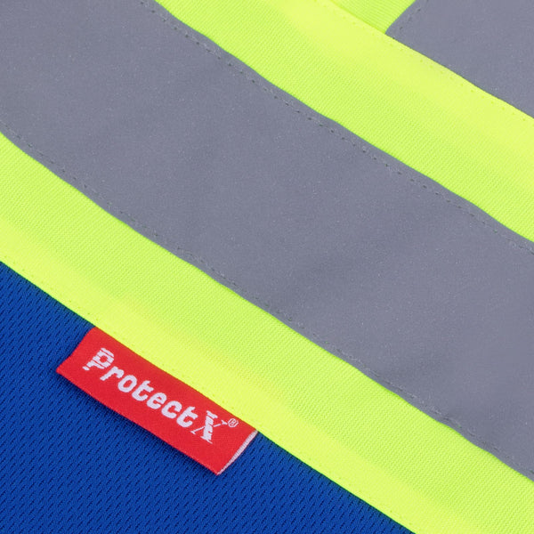 ProtectX Men's High Visibility Shirt Blue Long Sleeve Reflective Hi Vis Safety Shirts