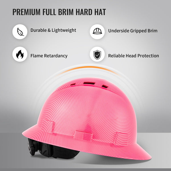 ProtectX Pink Full Brim Hard Hats Vented Construction Helmets OSHA Approved Safety Hardhats 6-Point Suspension Cascos De Construction