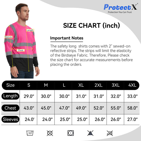 ProtectX 3-Pack Pink Reflective High Visibility Safety Shirt Long Sleeve Safety T-Shirt