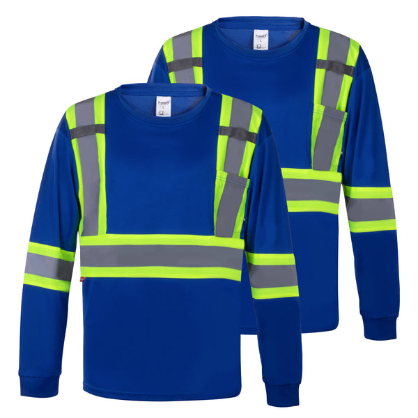 ProtectX Men's High Visibility Shirt Blue Long Sleeve Reflective Hi Vis Safety Shirts