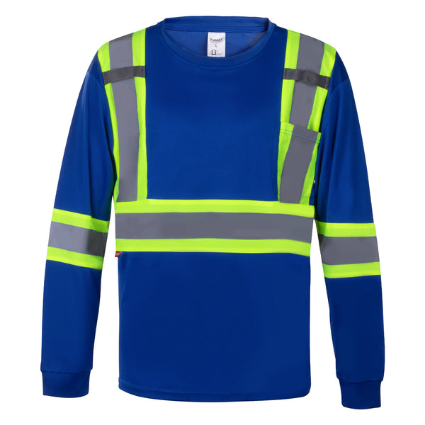 ProtectX Men's High Visibility Shirt Blue Long Sleeve Reflective Hi Vis Safety Shirts