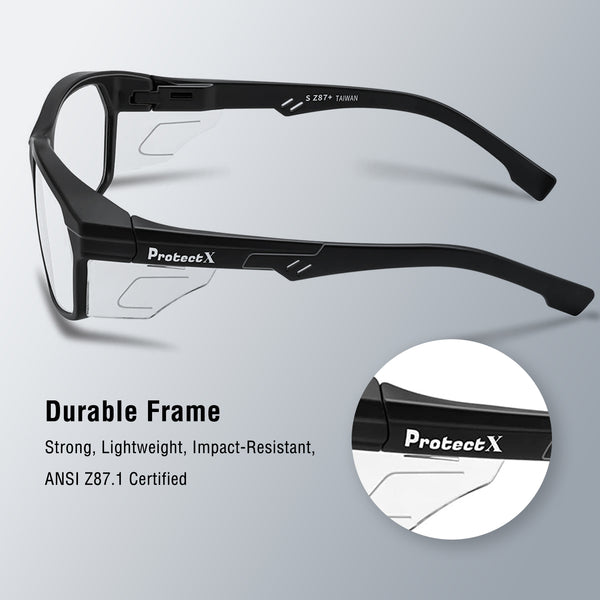 ProtectX Classic Safety Glasses Anti-Fog Scratch Resistant Lenses Protective +2.0 Diopter Reading Glasses ANSI Z87.1