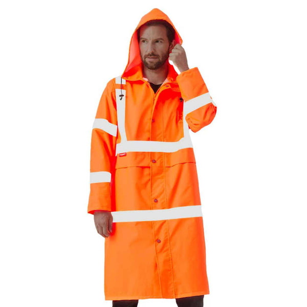 ProtectX High Visibility Neon Orange Waterproof Rain Coat for Men, Reflective One-piece Rain Jacket, Long Rain Suit, Hi Vis Safety Gear