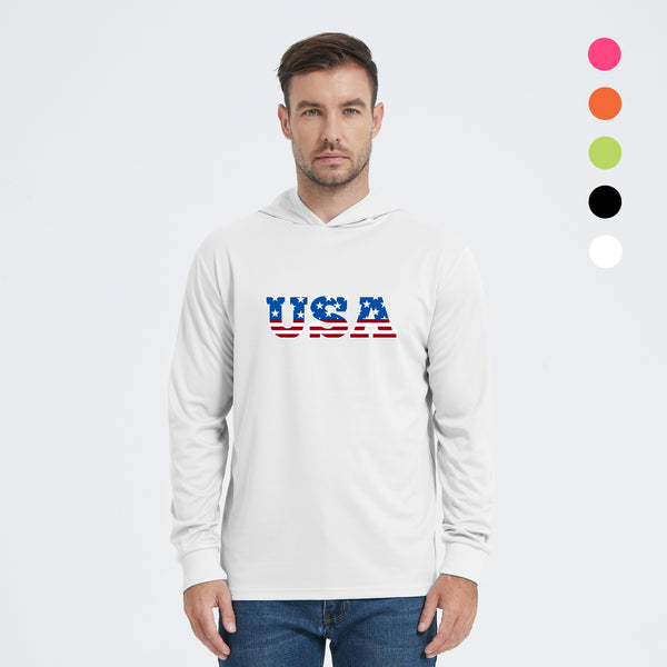 ProtectX 1-Pack American Flag Hi Vis Hoodie with Pockets UPF 50+ Sun Protection Quick Dry Safety Shirt with Hood  Customize