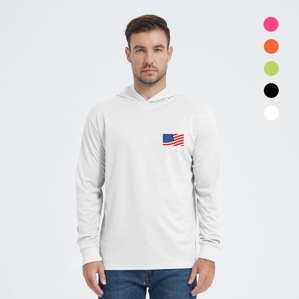 ProtectX 1-Pack American Flag Hi Vis Hoodie with Pockets UPF 50+ Sun Protection Quick Dry Safety Shirt with Hood  Customize