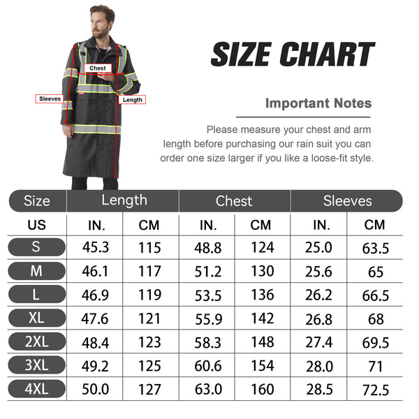 ProtectX High Visibility Black Waterproof Rain Coat for Men, Reflective One-piece Rain Jacket, Long Rain Suit, Hi Vis Safety Gear