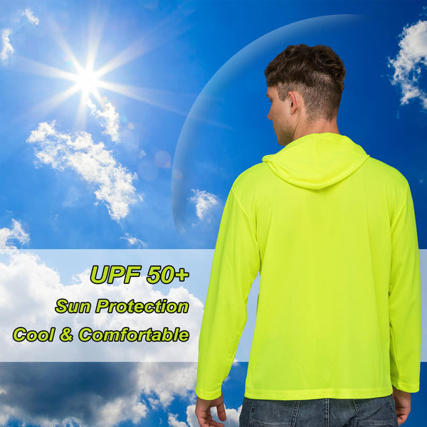 ProtectX 2-Pack Neon Green Moisture Wicking Long Sleeve Hoodies UPF 50+ Sun Protection Shirts For Men