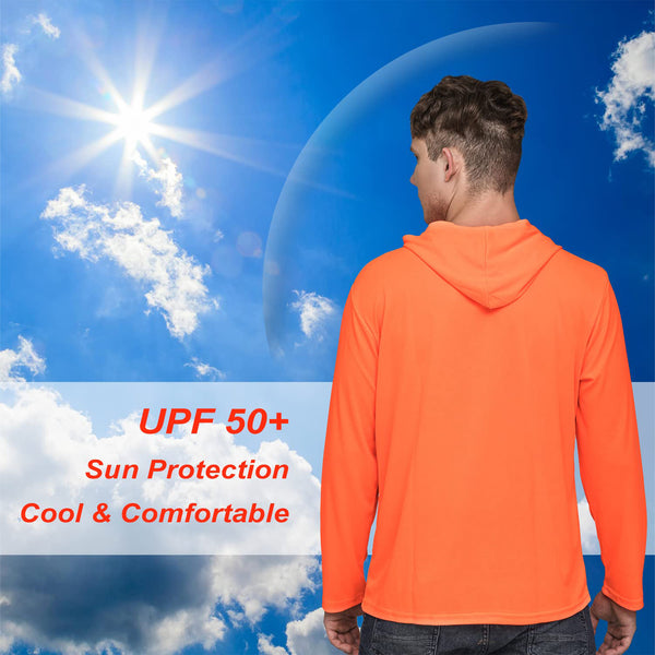 ProtectX 2-Pack Neon Orange Lightweight Long Sleeve Hoodies UPF 50+ Sun Protection Shirts For Men