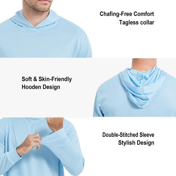 ProtectX 2-Pack Arctic Blue Lightweight Long Sleeve Hoodies UPF 50+ Sun Protection Shirts For Men