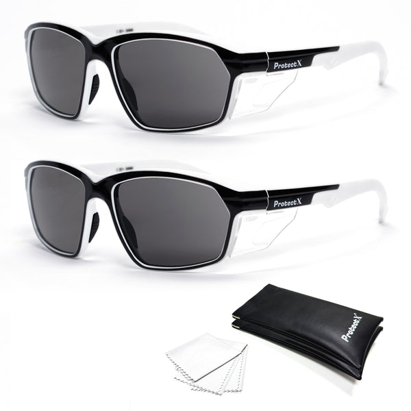 ProtectX Classic Panda Safety Grey Glasses Anti-Fog Scratch Resistant Lenses Protective Reading Glasses ANSI Z87.1