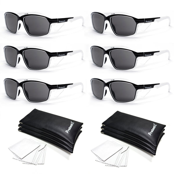 ProtectX Classic Panda Safety Grey Glasses Anti-Fog Scratch Resistant Lenses Protective Reading Glasses ANSI Z87.1