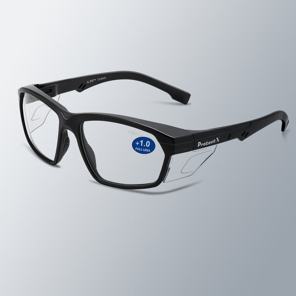 ProtectX Classic Safety Glasses Anti-Fog Scratch Resistant Lenses Protective +1.0 Diopter Reading Glasses ANSI Z87.1