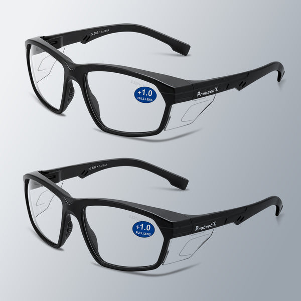 ProtectX Classic Safety Glasses Anti-Fog Scratch Resistant Lenses Protective +1.0 Diopter Reading Glasses ANSI Z87.1