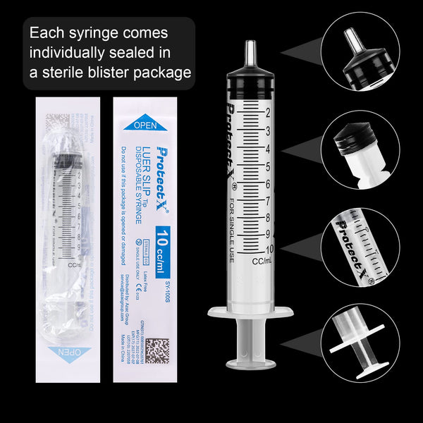 ProtectX Disposable Syringe 10ml Luer Slip Sterile Syringe(No Needle) 100-Pack