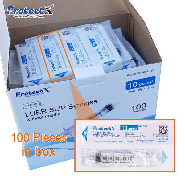 ProtectX Disposable Syringe 10ml Luer Slip Sterile Syringe(No Needle) 100-Pack