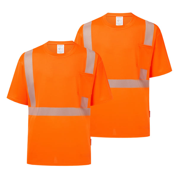 ProtectX Orange 2-Pack High Vis Safety Shirts for Men, Short Sleeve Reflective Shirts, Class 2 Construction Shirts for Men