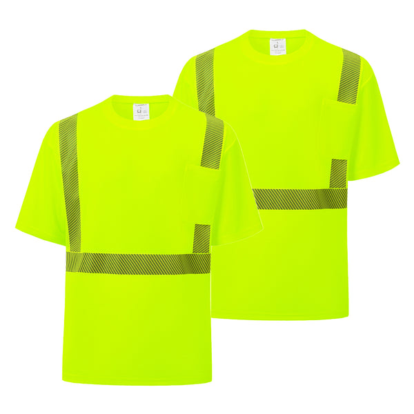ProtectX Neon Green 2-Pack High Vis Safety Shirts for Men, Short Sleeve Reflective Shirts, Class 2 Construction Shirts for Men