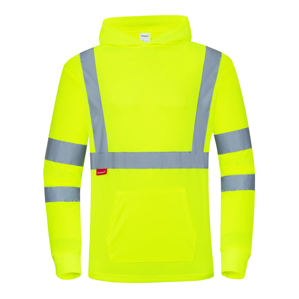 ProtectX Men's Neon Green High Visibility light weight Long Sleeve Reflective Safety Shirts for Men Women Type R Class 3