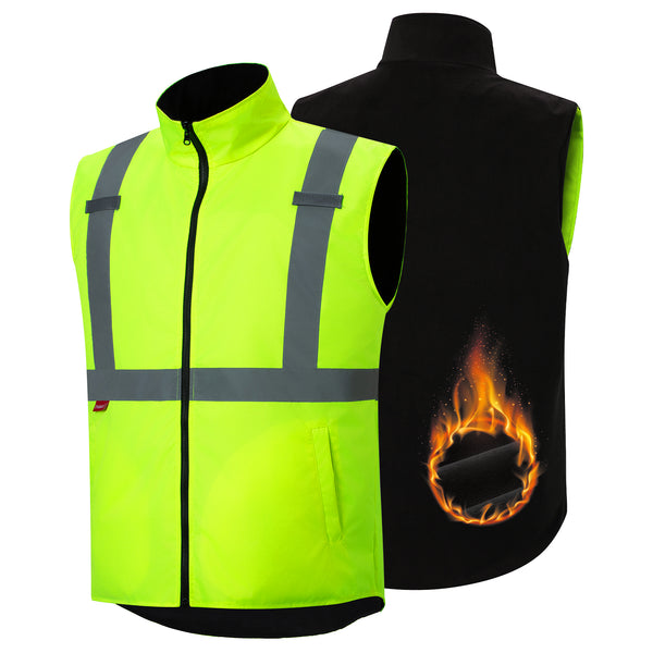 ProtectX Neon Green Hi Vis Reversible Winter Insulated Safety Vest for Men Windproof water-repellent and warm high-visibility safety vest ANSI Class 2 Hi Vis Winter Vest for Men Women