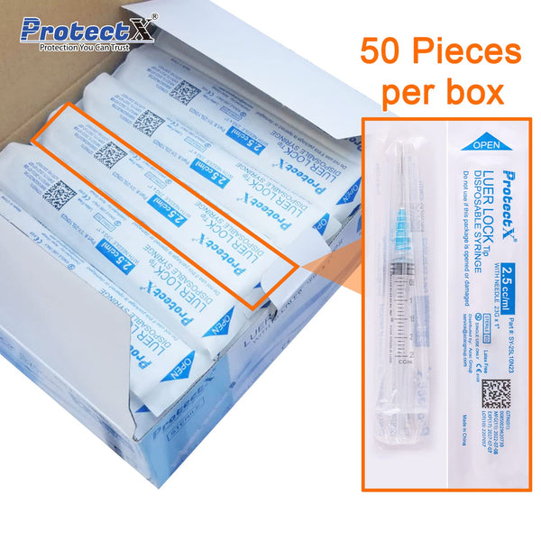 ProtectX Disposable Syringe 2.5ml Luer Lock Syringe Sterile with 23Ga 1” Needle Individually Sealed 50-Pack