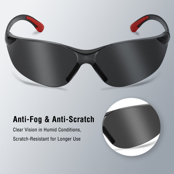 ProtectX  Olympus Red Tip Smoke 3 Pk Safety Glasses Anti-Fog Scratch Resistant Lenses ANSI Z817.