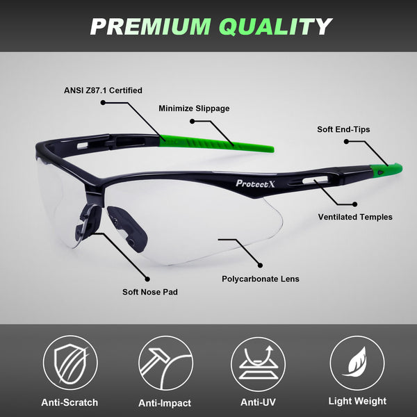 ProtectX Evergreen Bifocal Reading Classic Safety Glasses +1.0 Diopter Anti-Fog Scratch Resistant Lenses ANSI Z87.1