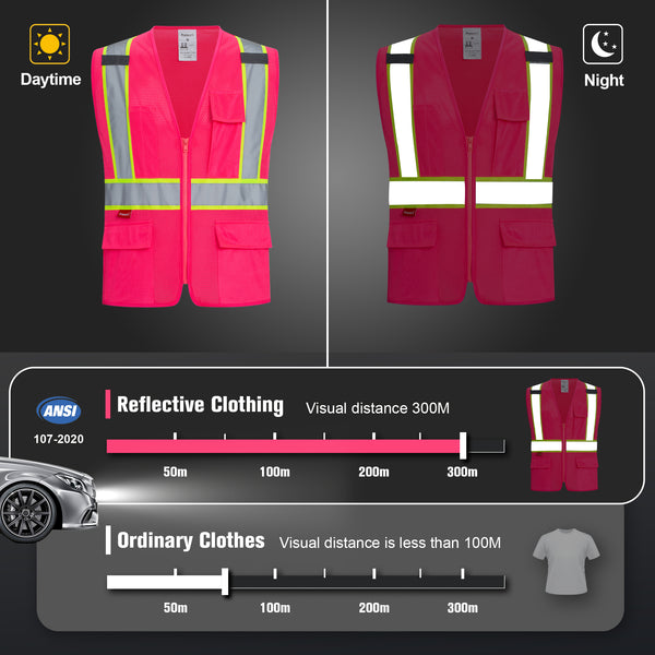 ProtectX Safety Vest for Men Women High Visibility Mesh Reflective Construction Vest with 4 Pockets