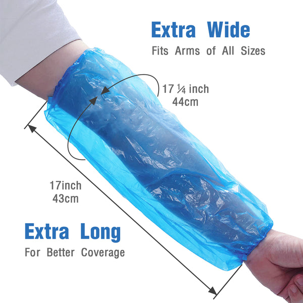 ProtectX Waterproof Disposable Arm Sleeve Protective Cover 17” Long with Elastic Band - Blue