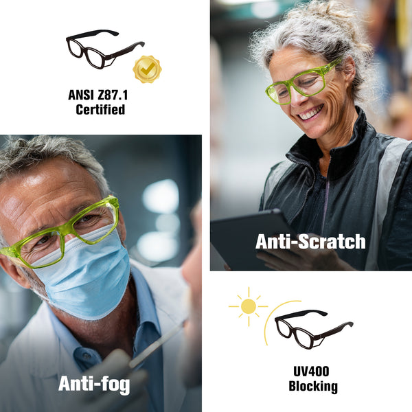 ProtectX Heritage Pop Collection Safety Glasses Anti-Fog Scratch Resistant Lenses Protective +1.0/1.5/2.0/2.5/3.0 Diopter Reading Glasses ANSI Z87.1-【Macaron Series】