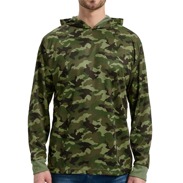ProtectX Camouflage High Visibility Sun Protection Lightweight Long Sleeve Hoodie, UPF 50+ Quick-Dry, SPF UV Shirt, Active Wear
