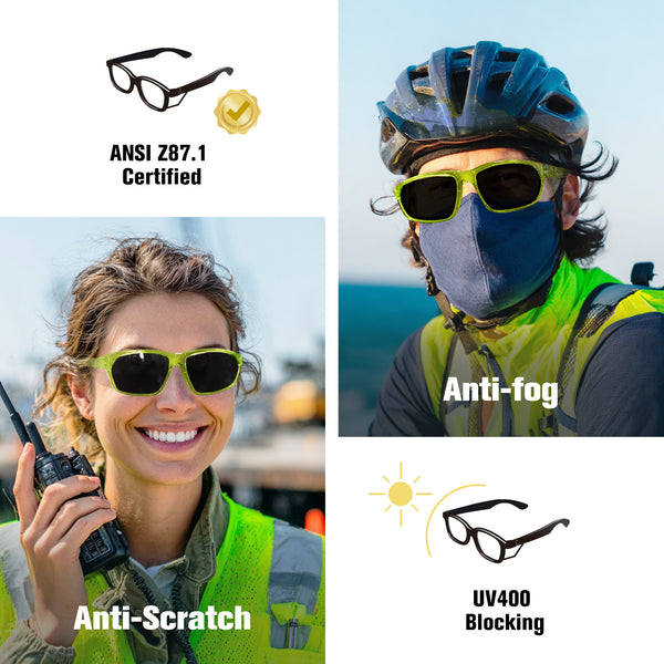 ProtectX【Heritage Pop Collection】 Classic Safety Grey Glasses Anti-Fog Scratch Resistant Lenses Protective ANSI Z87.1