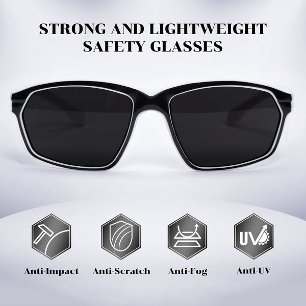 ProtectX Classic Panda Safety Grey Glasses Anti-Fog Scratch Resistant Lenses Protective Reading Glasses ANSI Z87.1