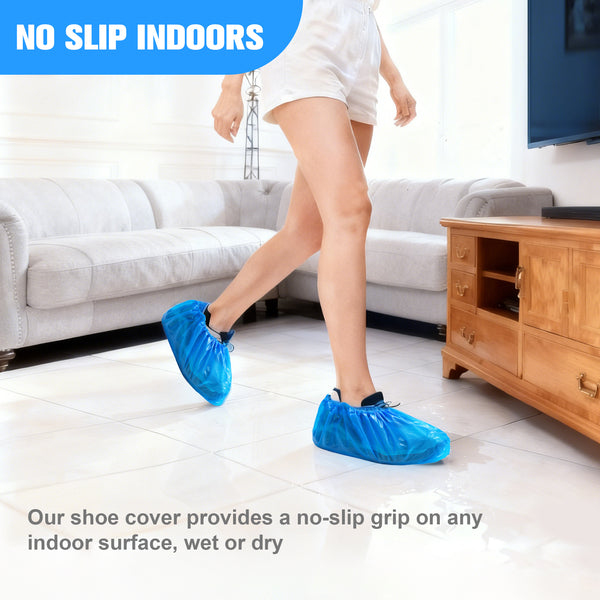 ProtectX Heavy Duty Disposable Shoe Covers Waterproof Non-Slip, Extra Large 17.7"x6.7", Thick 0.3 Oz Blue CPE Booties, Fit up to Men's 14 US Size