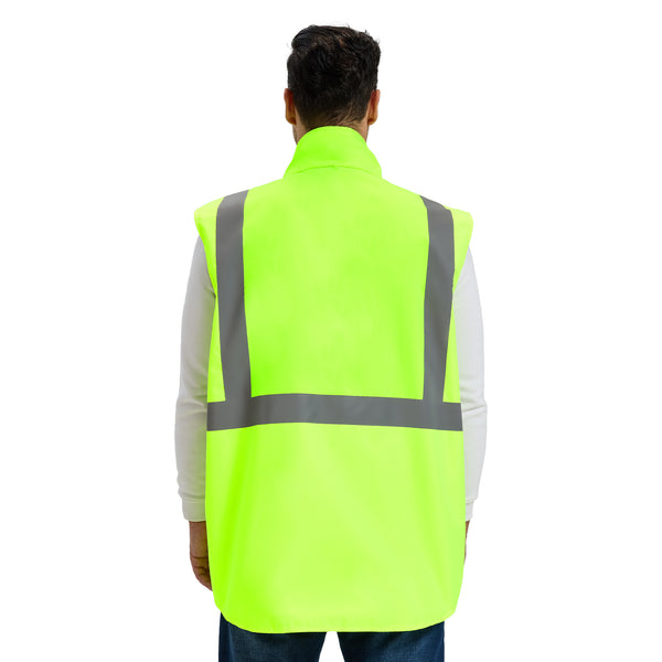 ProtectX Neon Green Hi Vis Reversible Winter Insulated Safety Vest for Men Windproof water-repellent and warm high-visibility safety vest ANSI Class 2 Hi Vis Winter Vest for Men Women