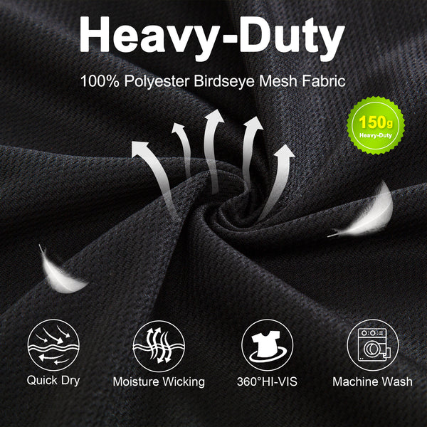 ProtectX 3 Pack Men's Hooded Black High Visibility Heavy Duty Long Sleeve Reflective Safety Shirts for Construction