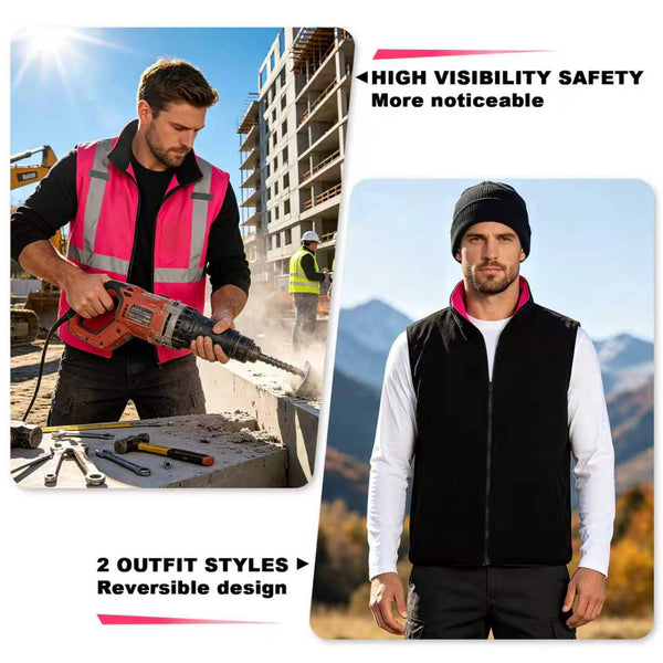 ProtectX Neon Green Hi Vis Reversible Winter Insulated Safety Vest for Men Windproof water-repellent and warm high-visibility safety vest Hi Vis Winter Vest for Men Women