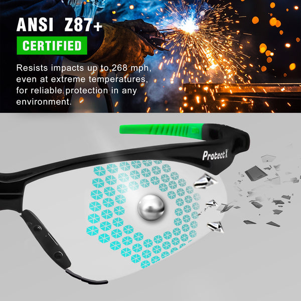 ProtectX Evergreen Bifocal Reading Classic Safety Glasses +1.0 Diopter Anti-Fog Scratch Resistant Lenses ANSI Z87.1