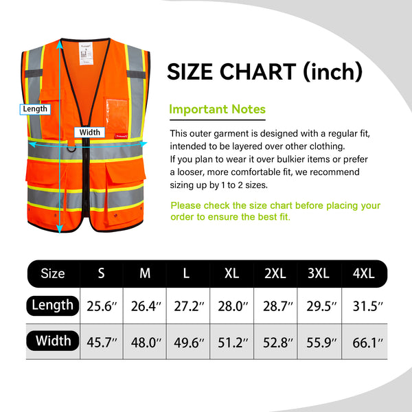 ProtectX 9 Pockets Orange Safety Vest for Men Women High Visibility Reflective Vest for Construction Work Class 2